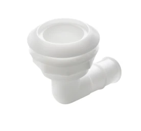 Thru-hull, 90 degree angled with high flange, Delrin, for hose Ø 25 mm (1")