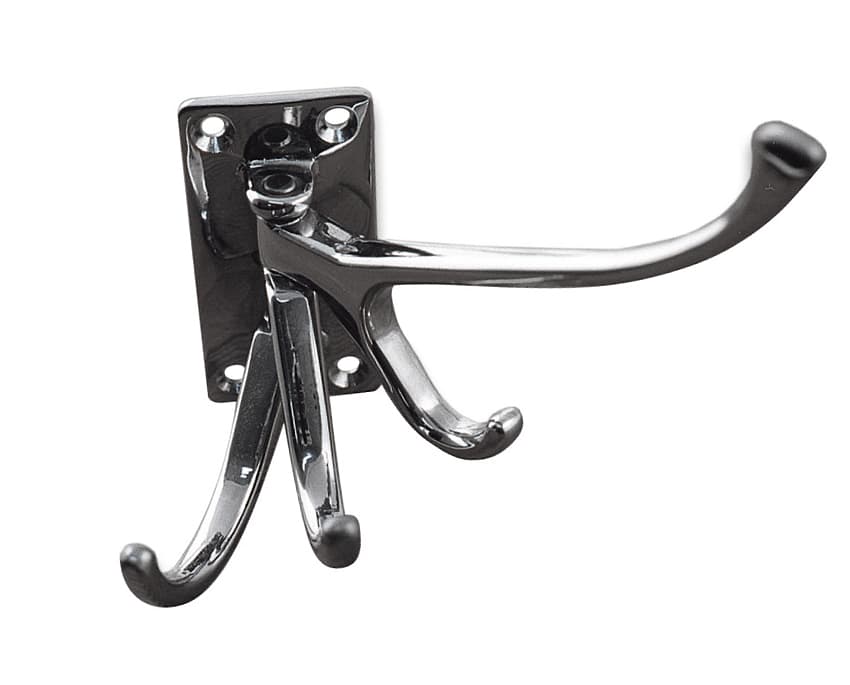 Coat hook with 3 swinging arms