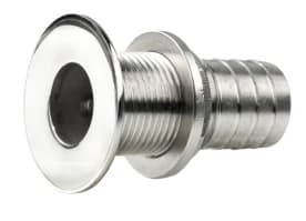 Thru-hull, stainless steel, flush flange, polished finish, G1 1/4'', with hose connection Ø 38 mm