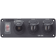 Water-Resistant Accessory Panel - 15A Circuit Breaker, 12V Socket, 2x 2.1A Dual USB Chargers