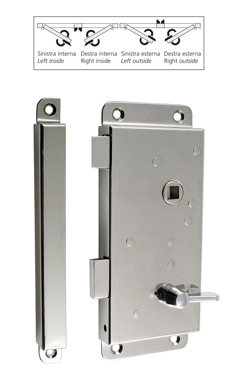 Lock with striker and locking knob with square 7 x 35 mm projection