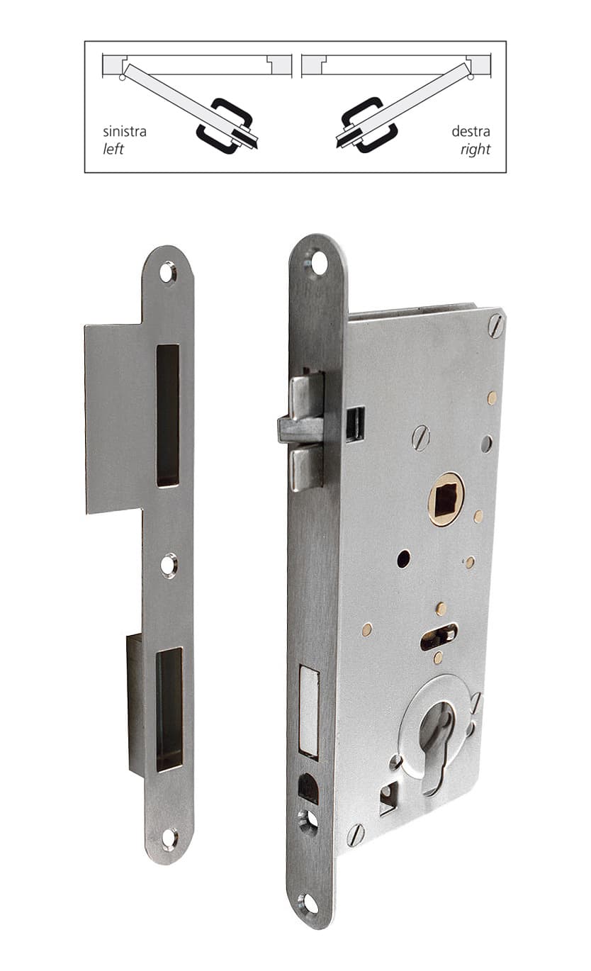 Lock with striking plate and hole for security cylinder