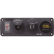 Water-Resistant Accessory Panel - Circuit Breaker, 12V Socket, Dual USB Charger, Mini Voltmeter