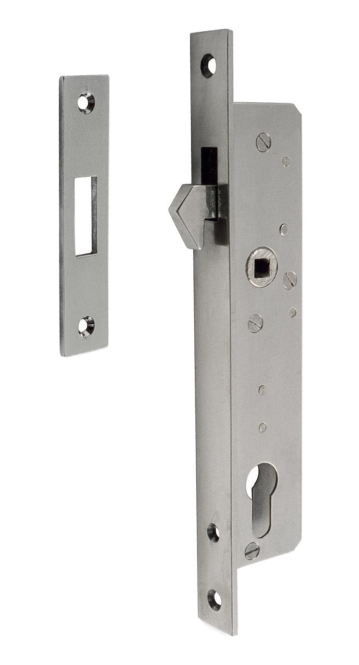 St. st. lock with striking plate and hole for security cylinder