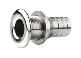 Thru-hull, stainless steel, rounded flange, polished finish, G3/8'', with hose connection Ø 14 mm