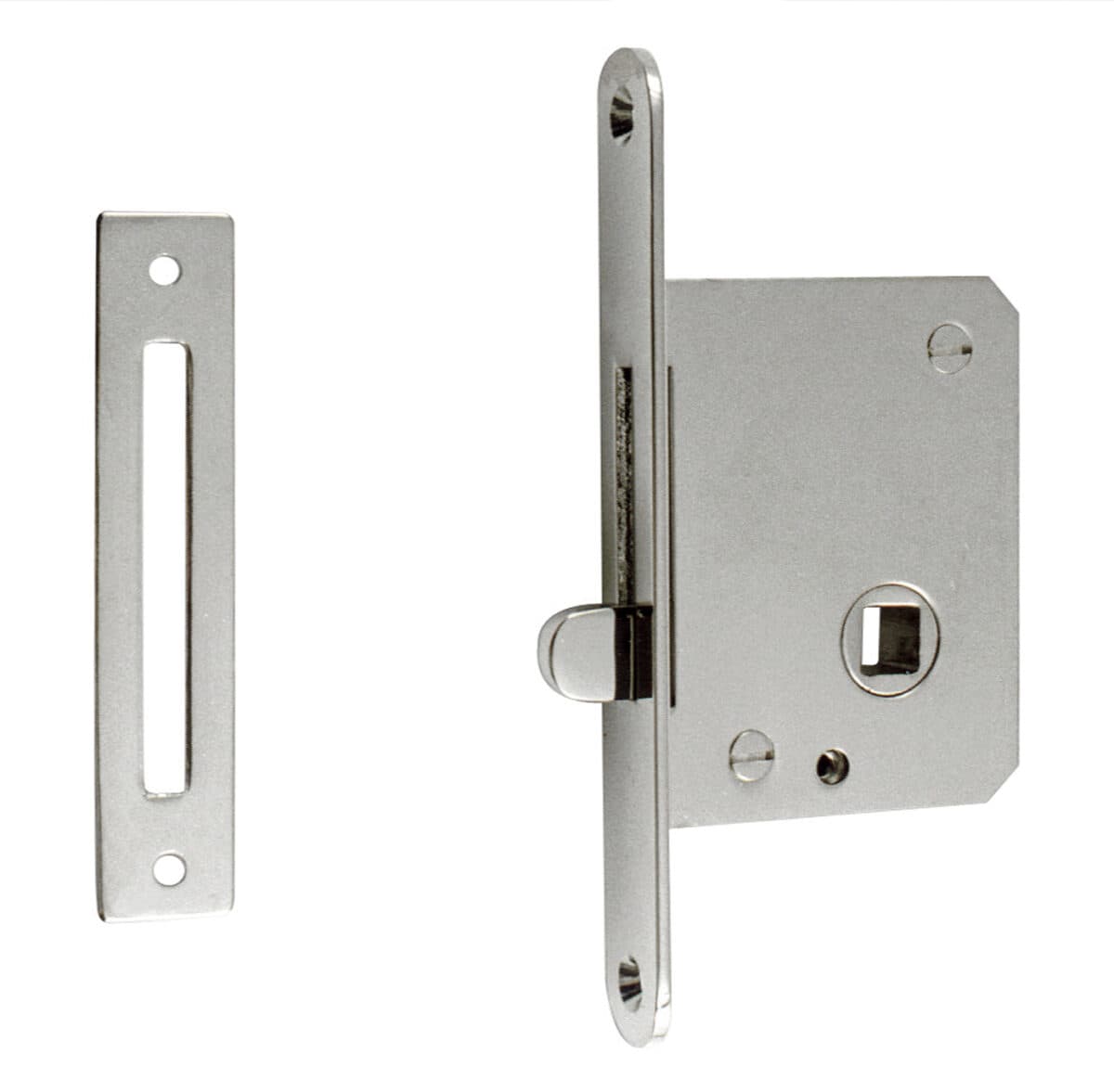 Mortise lever lock with rounded faceplate and with striking plate