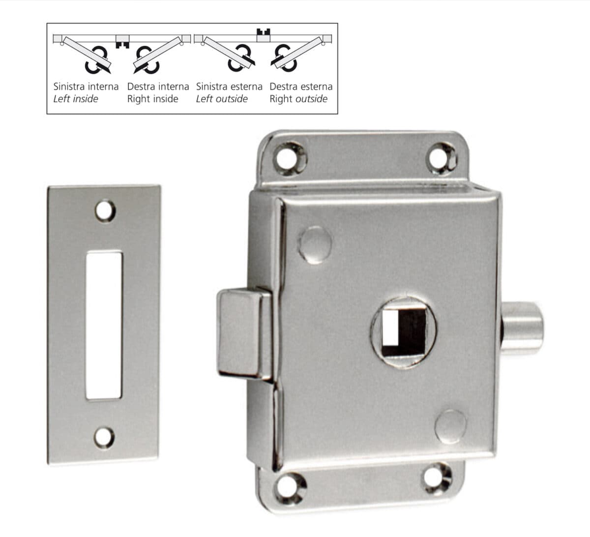 Lock with stop lever and striking plate