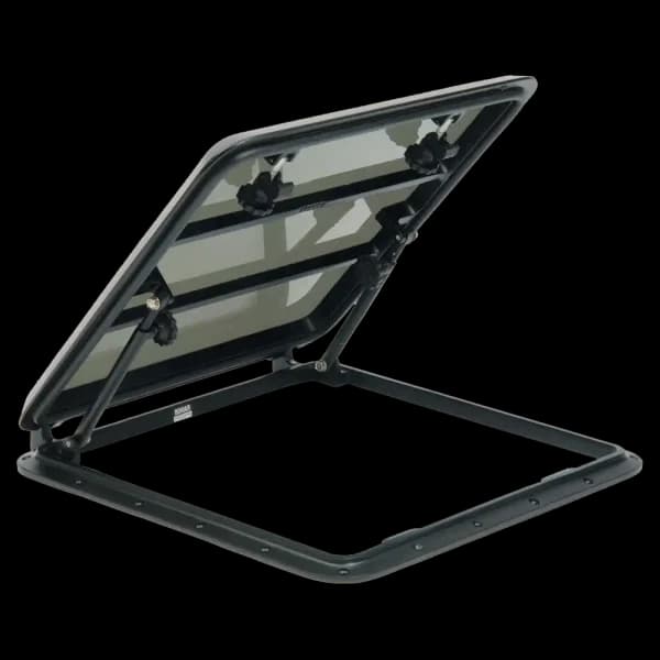 Bomar 100 Series 19 1/4″ x 19 1/4″ Square Cast Aluminum Hatch - Lens Color: Smoked | Color: Black