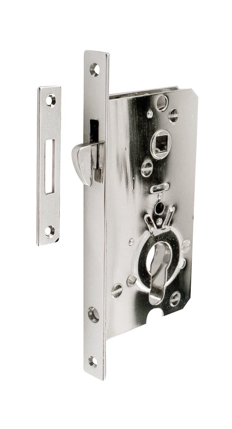 Lock with striking plate and hole for security cylinder