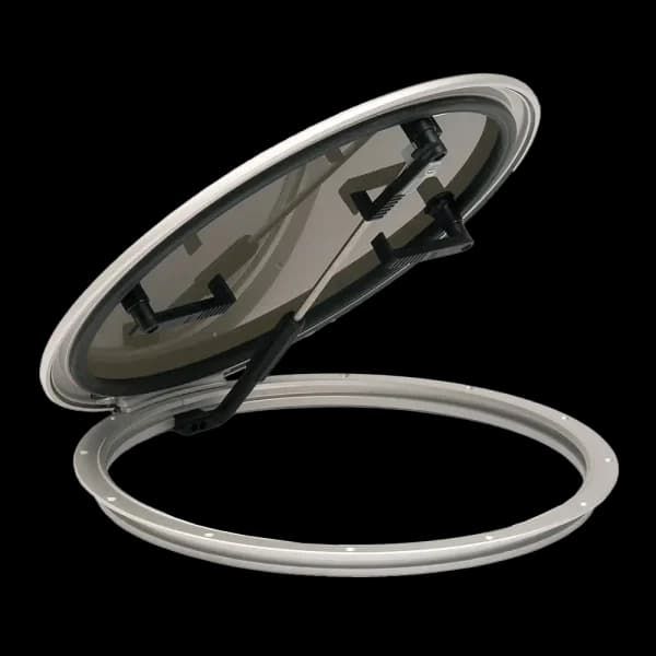 Bomar A&P Series Low Profile 16 9/16″ Dia Round Extruded Aluminum Hatch - Color: All White | Lens Color: White | Hinge Type: Internal Plastic