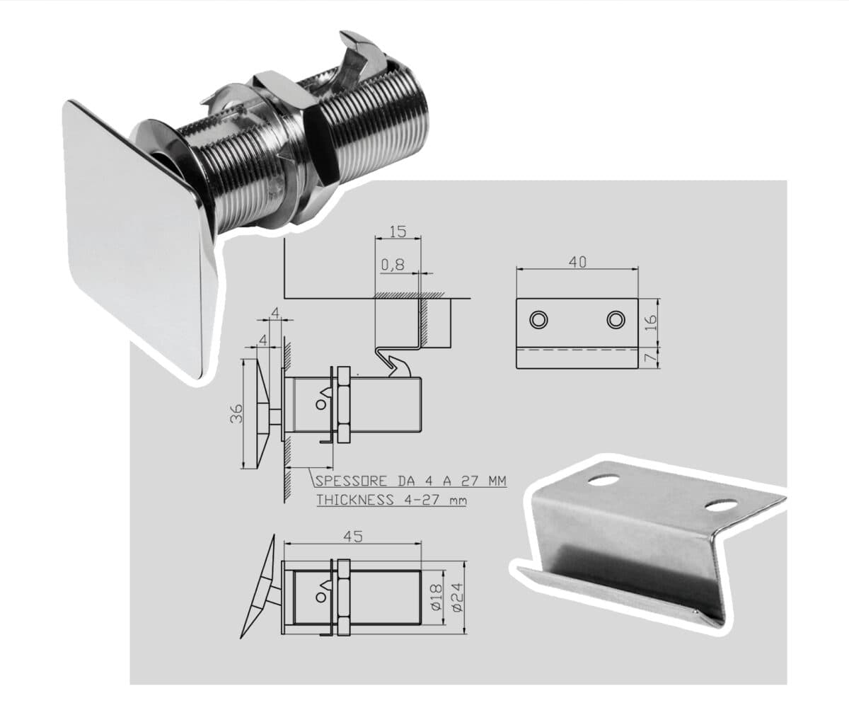 Flush lock with strikerplate fits panels of 4 to 27 mm Thickness